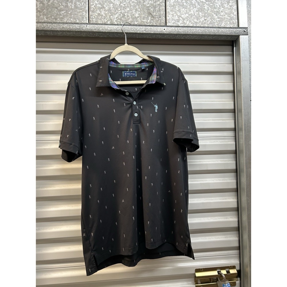 William Murray Polo Shirt Mens Bagpipes AOP Golf Performance Stretch Black Large